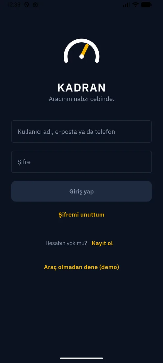 KADRAN giriş ekranı